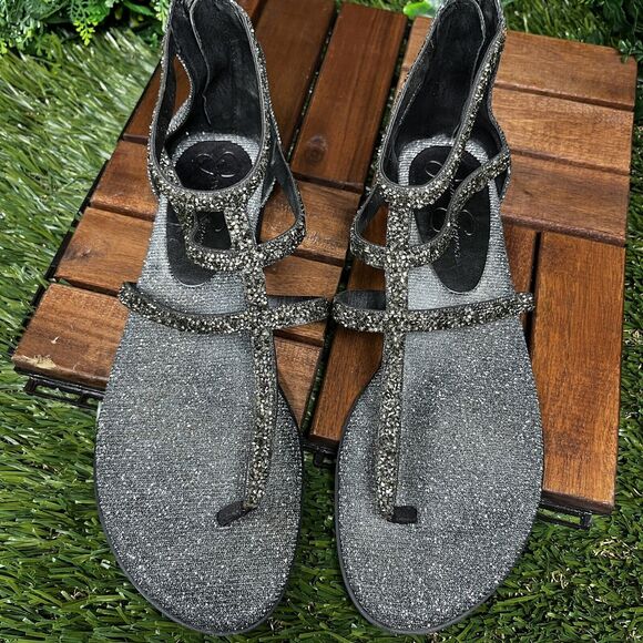 Women Sandals 8.5 Gladiator Pewter Glitter Jeweled Cammie JESSICA SIMPSON 1489 - Picture 6 of 10